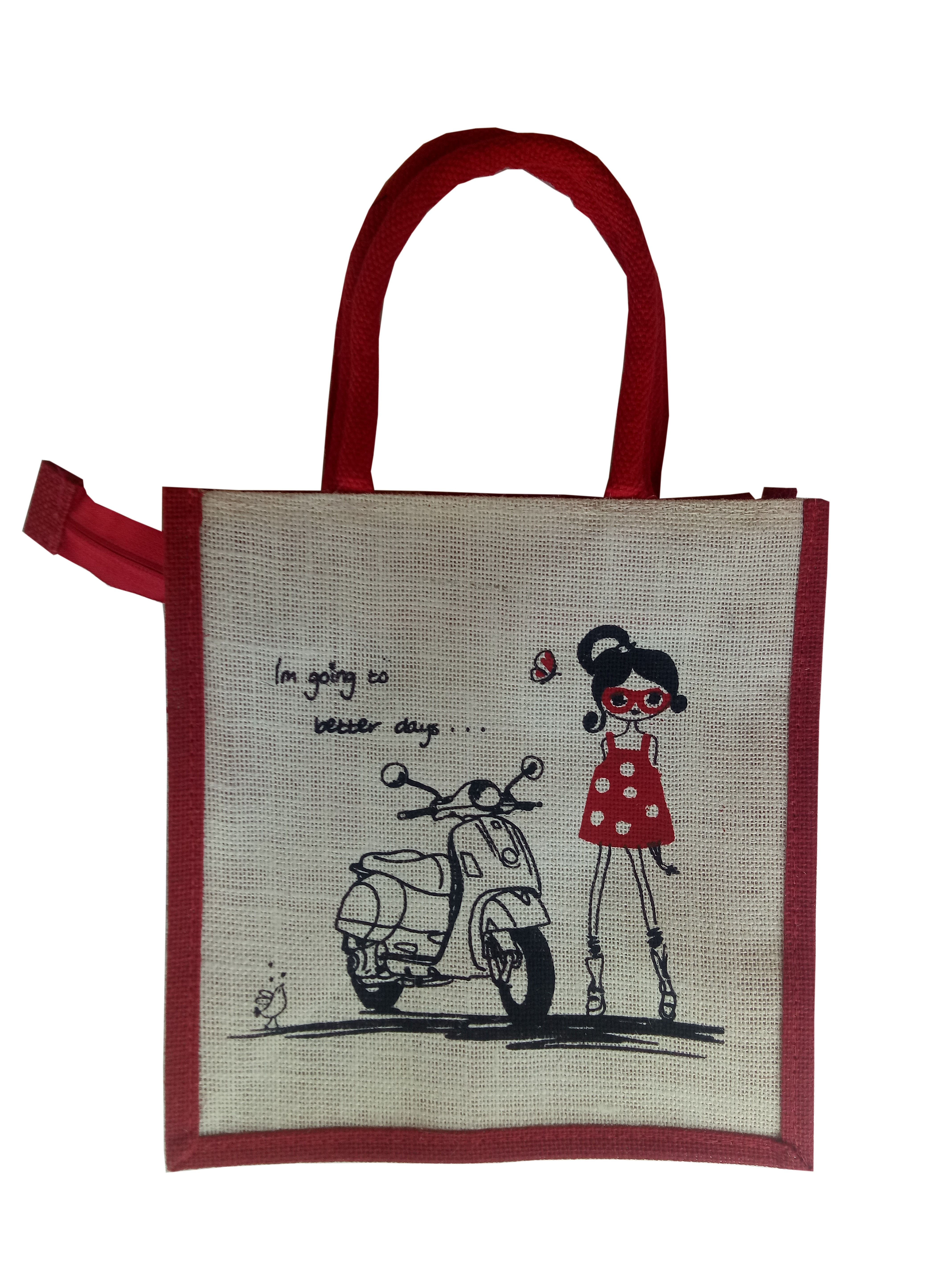 Mats Avenue Hand Made Printed Jute Multipurpose Bag for Carrying Lunch