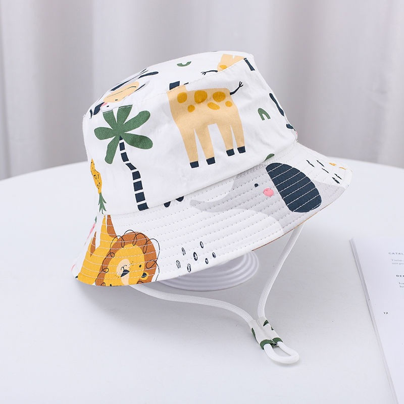 Thumbnail: New Summer Baby Hat Cartoon Print Wide Brim Fisherman Hat for Boys Girls Adjusta