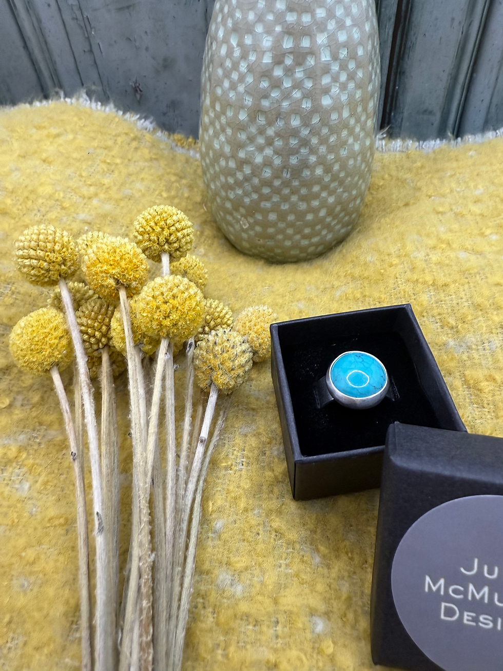 Thumbnail: 8mm silver ring band with 15mm turquoise stone