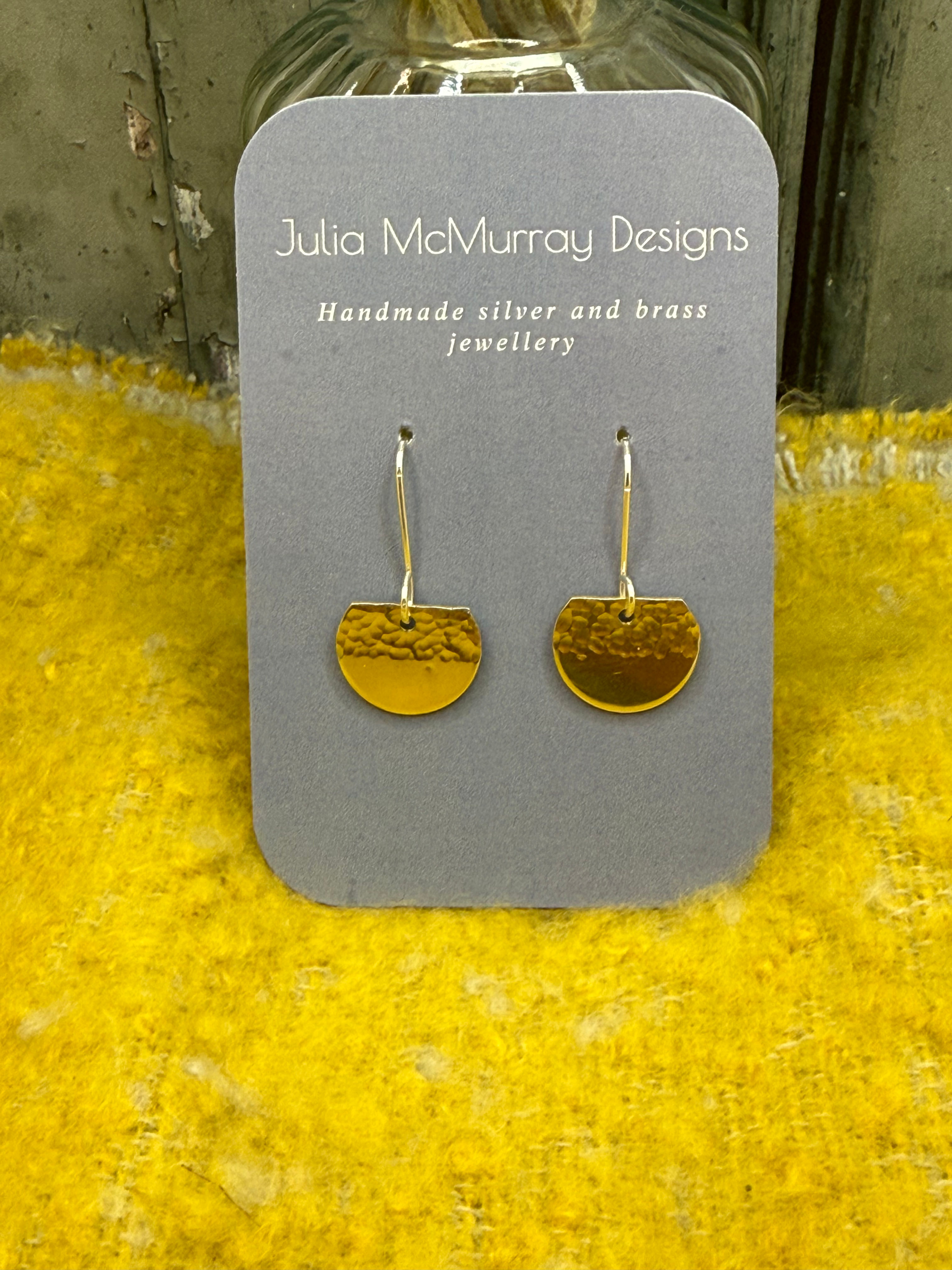 Brass small half hammered earrings
