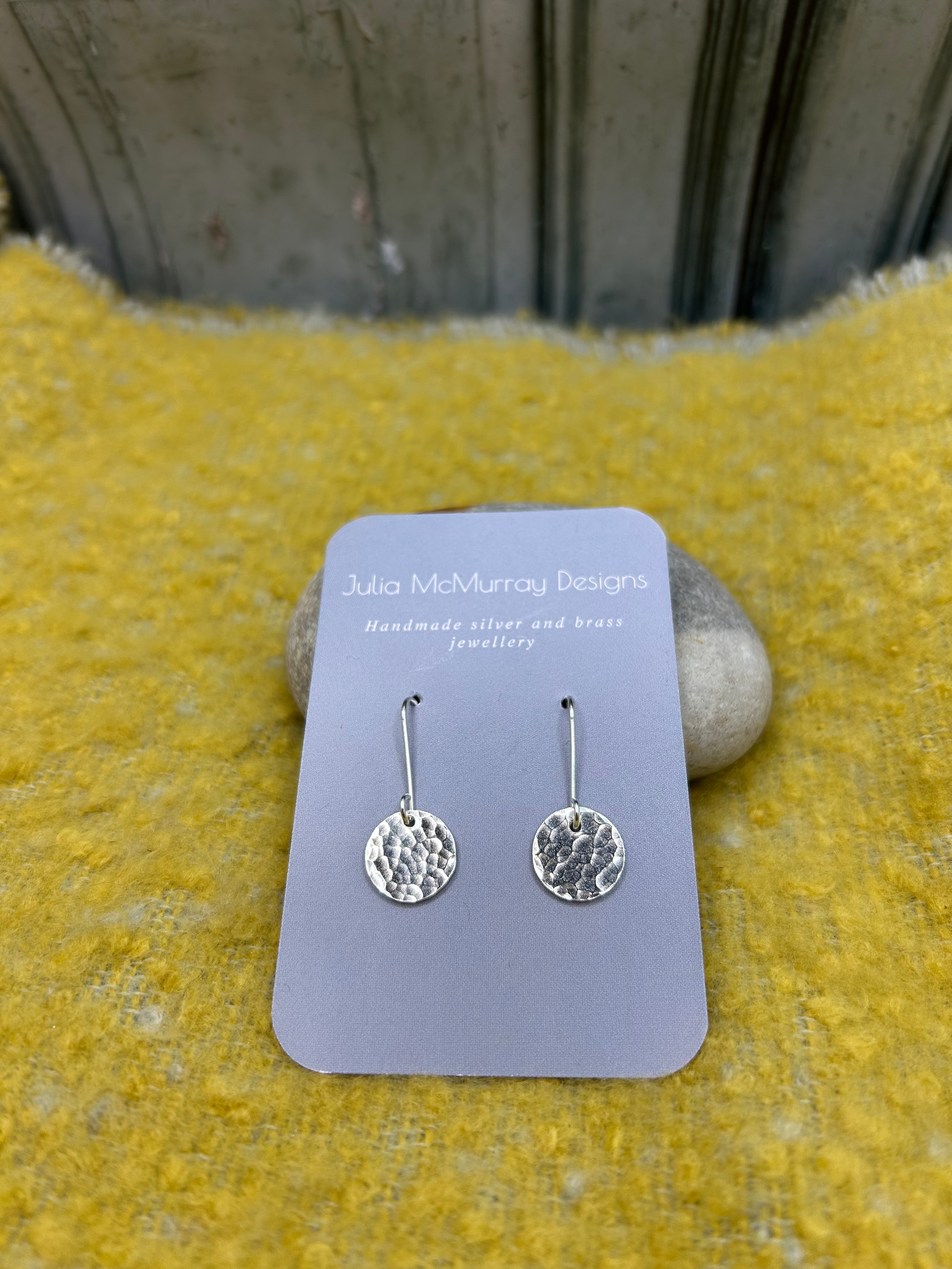 Small Silver hammered disc earrings