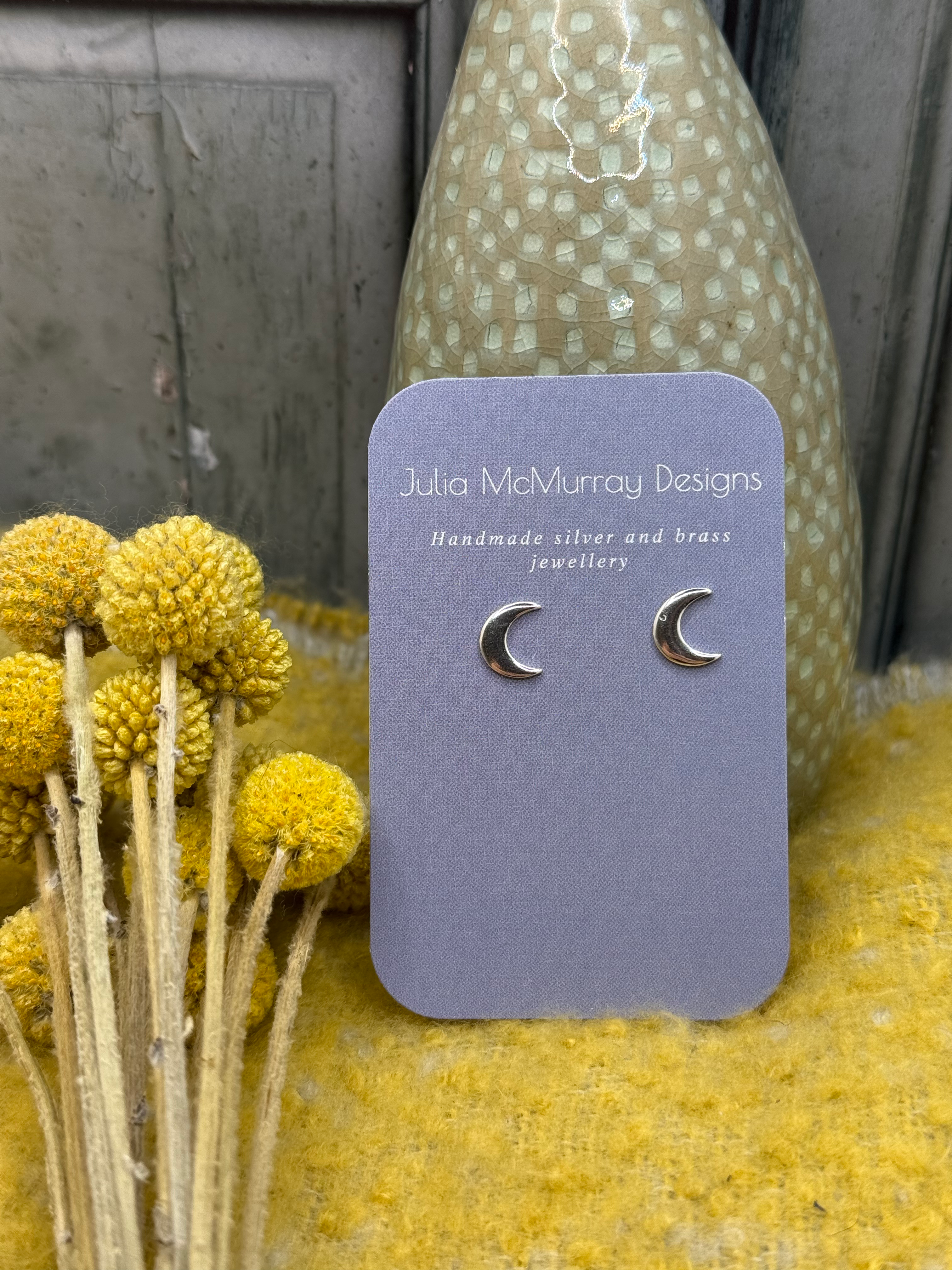 Handmade silver moon stud earrings