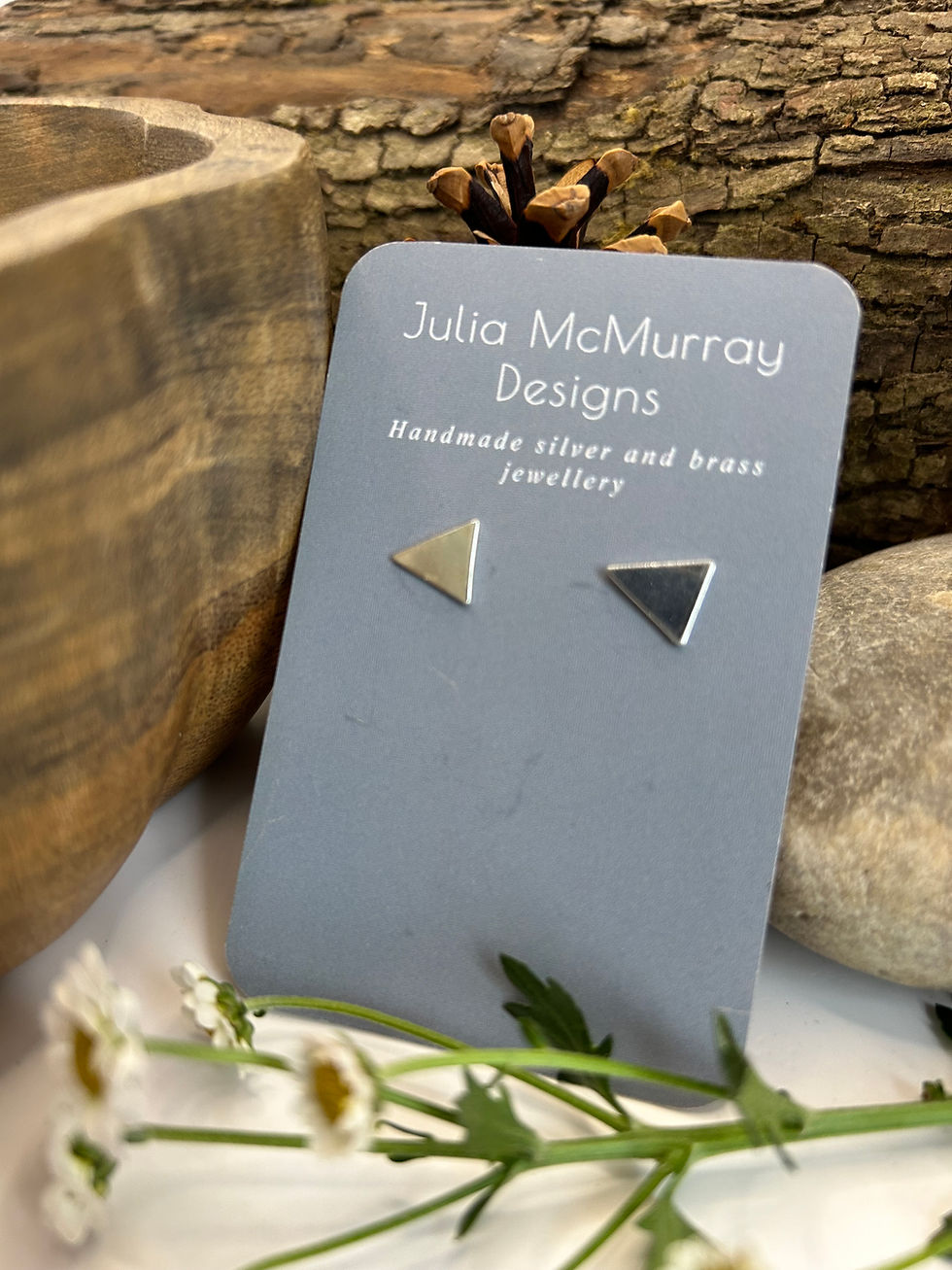Silver triangle stud earrings