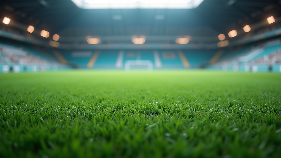 Wide angle view of a vibrant indoor turf field
