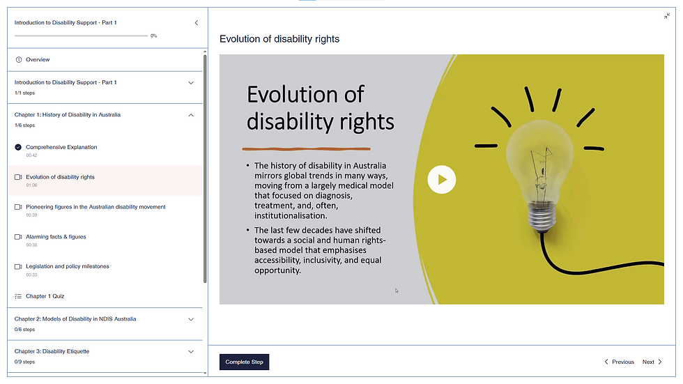 screenshot of an online course