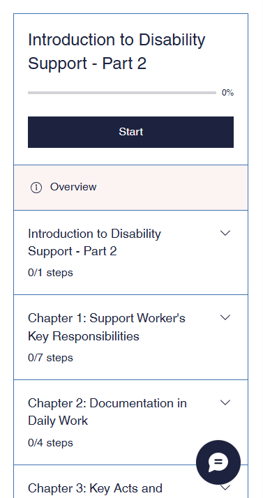 mobile screenshot of an online course