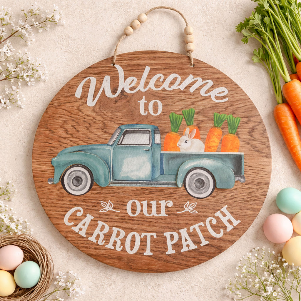 “Welcome to Our Carrot Patch” Spring Door Hanger