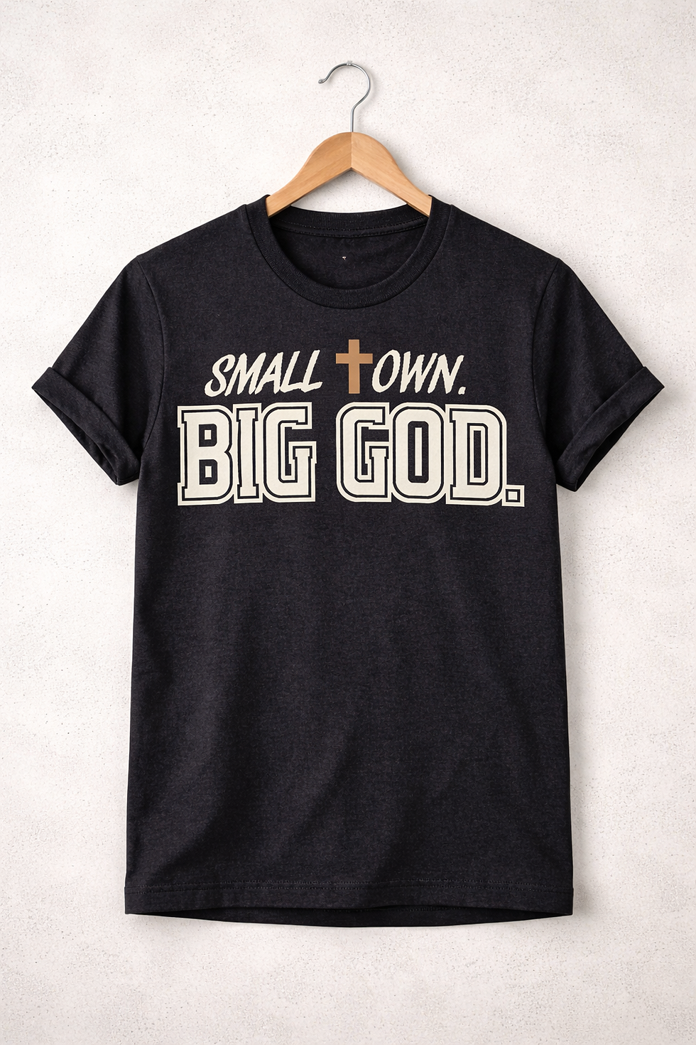 Thumbnail: Hanger Small Town Big God Black T shirt