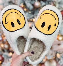 Smiley-Face Fuzzy Slippers