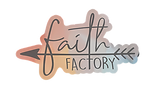 Faith Factory pastel arrow logo sticker on transparent background.