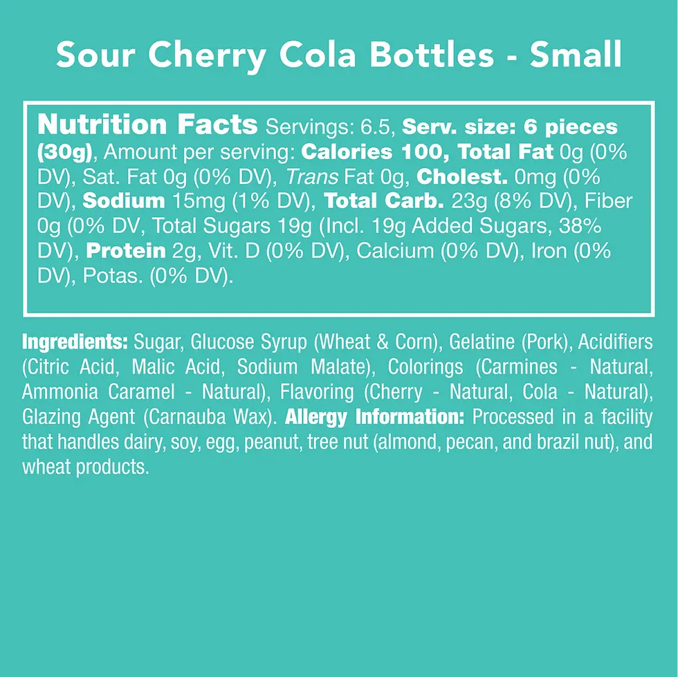 Thumbnail: Sour cherry coke bottle gummies nutritional facts