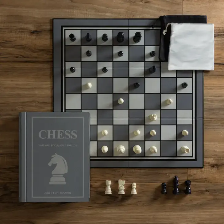 Thumbnail: chess game with grey vintage faux book box.