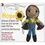 Thumbnail: knit doll with braided pig tails, yellow shirts, and light blue overalls, holding a sunflower