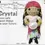 Thumbnail: knit female doll keychain, with long brown hair, red bandana, white shirt and patterned skirt holding a white pearl bead