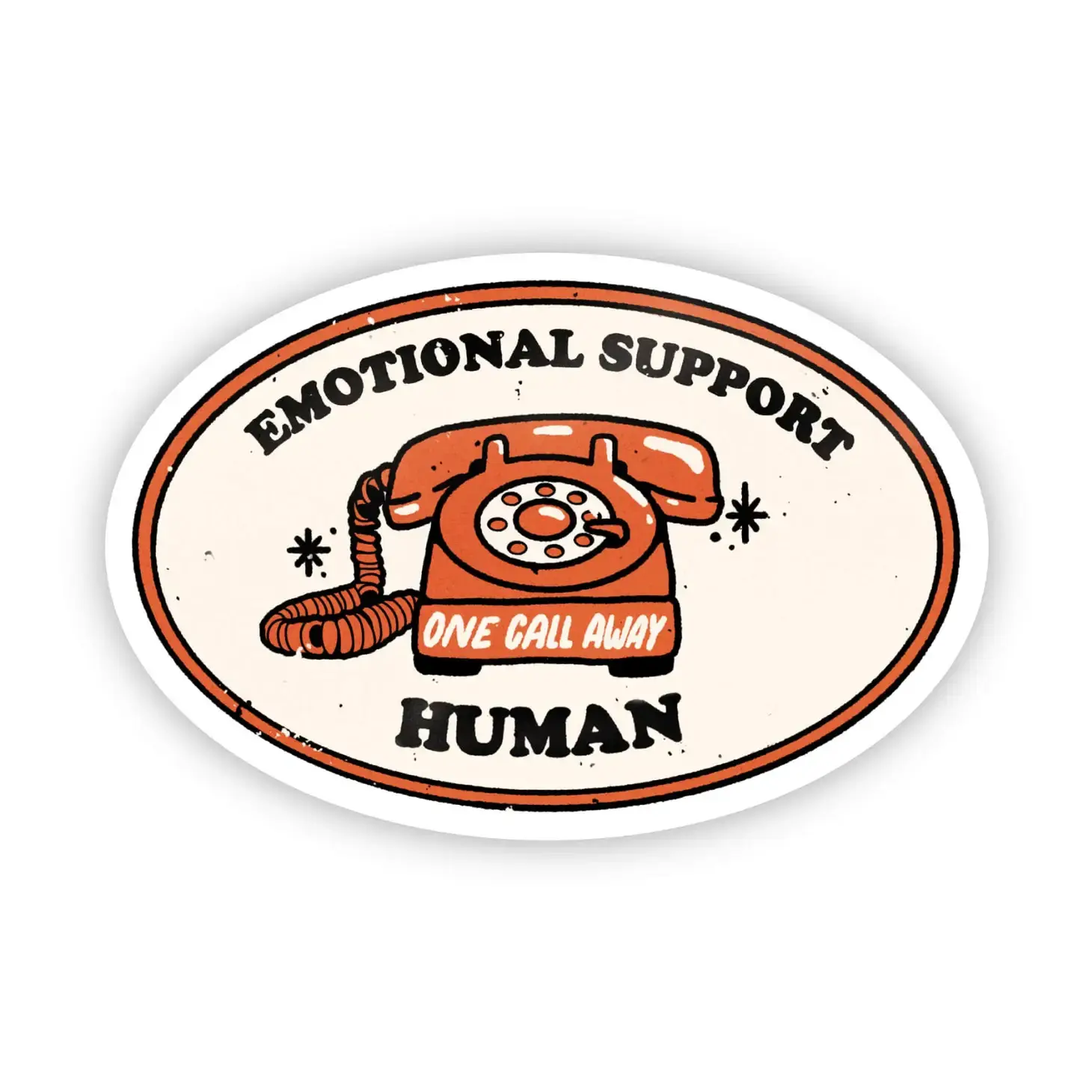 red vintage telephone with "emotional support human" text
