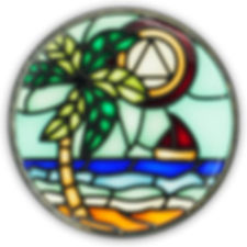 Stained Glass AA Coin, Scenic Journey Alcoholics Recovery Sobriety Chip