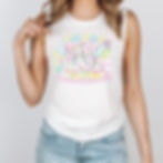 Thumbnail: Woman wearing white tank "stay tuned" with neon pink, blue, green, yellow.
