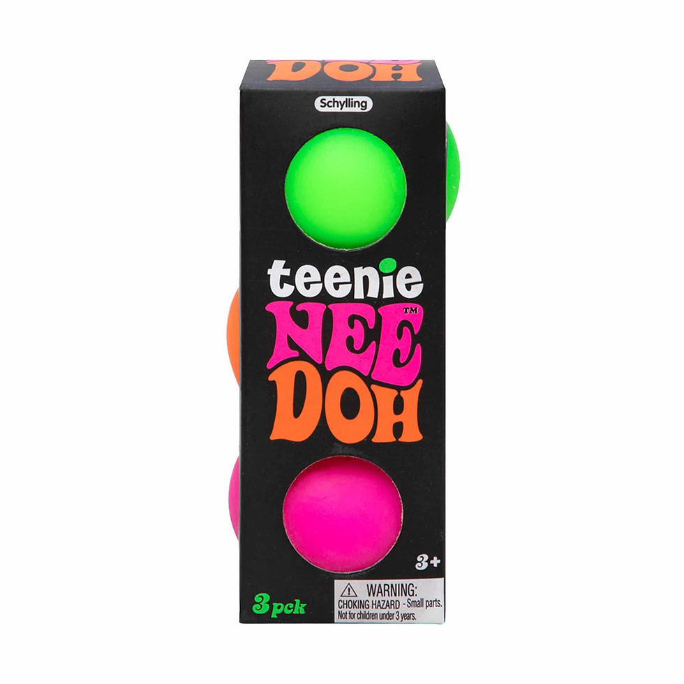 black box with colorful Nee Doh teenie balls, dough-like compound that always returns back to its original shape.