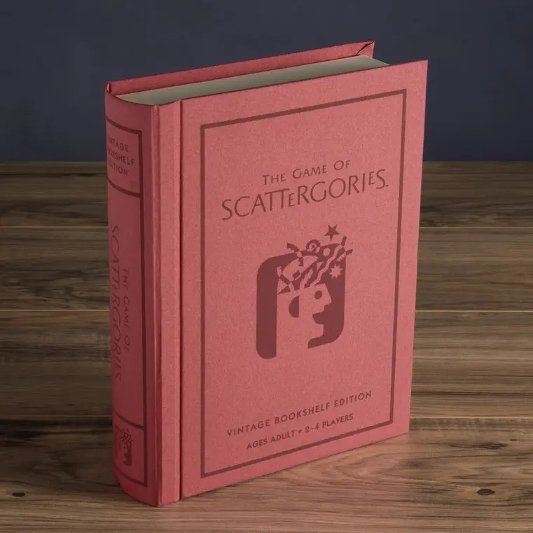 Red scattergories game in a book.