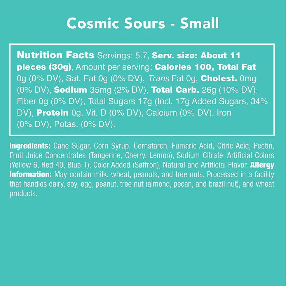 Thumbnail: Cosmic sour chewy candy nutritional facts.
