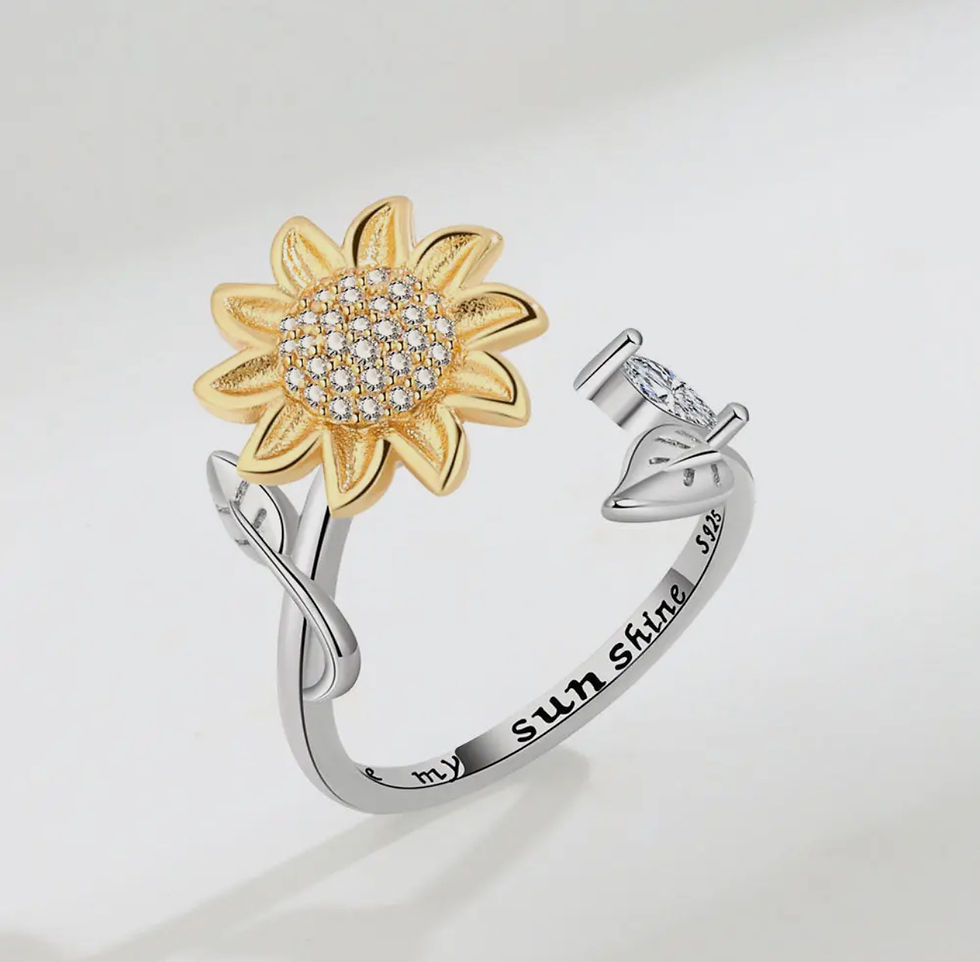 Thumbnail: Sunflower Anxiety Fidget Spinner Ring in 925 Sterling Silver