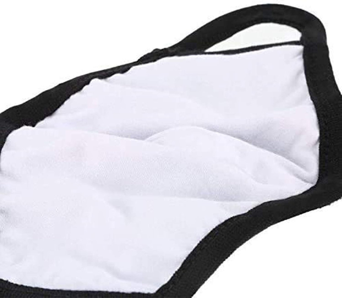 Close-up of inner white cotton lining of a black reusable face mask with ear loops.