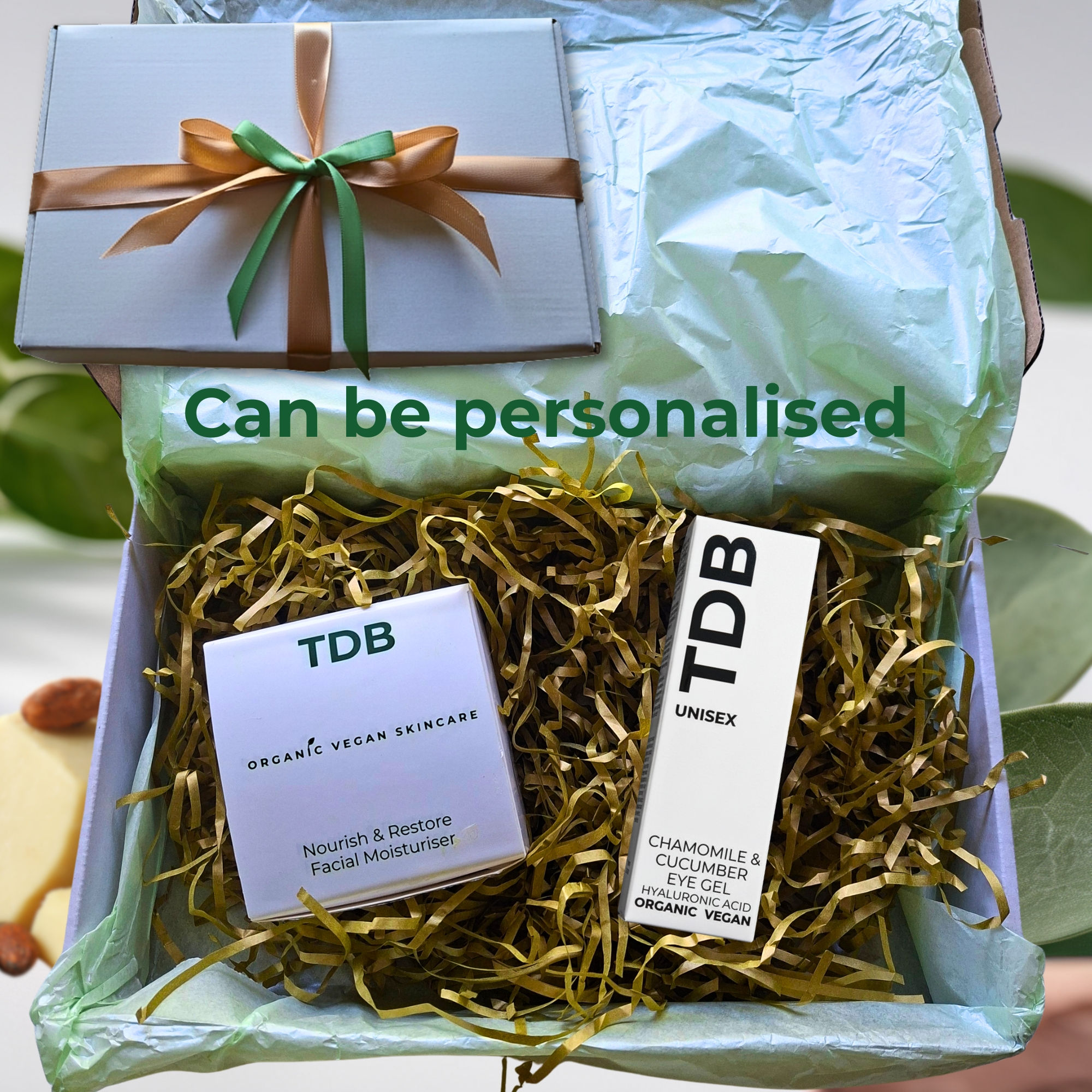 Luxurious Restore and Radiance skincare duo set. Cooling eye gel, nourishing,