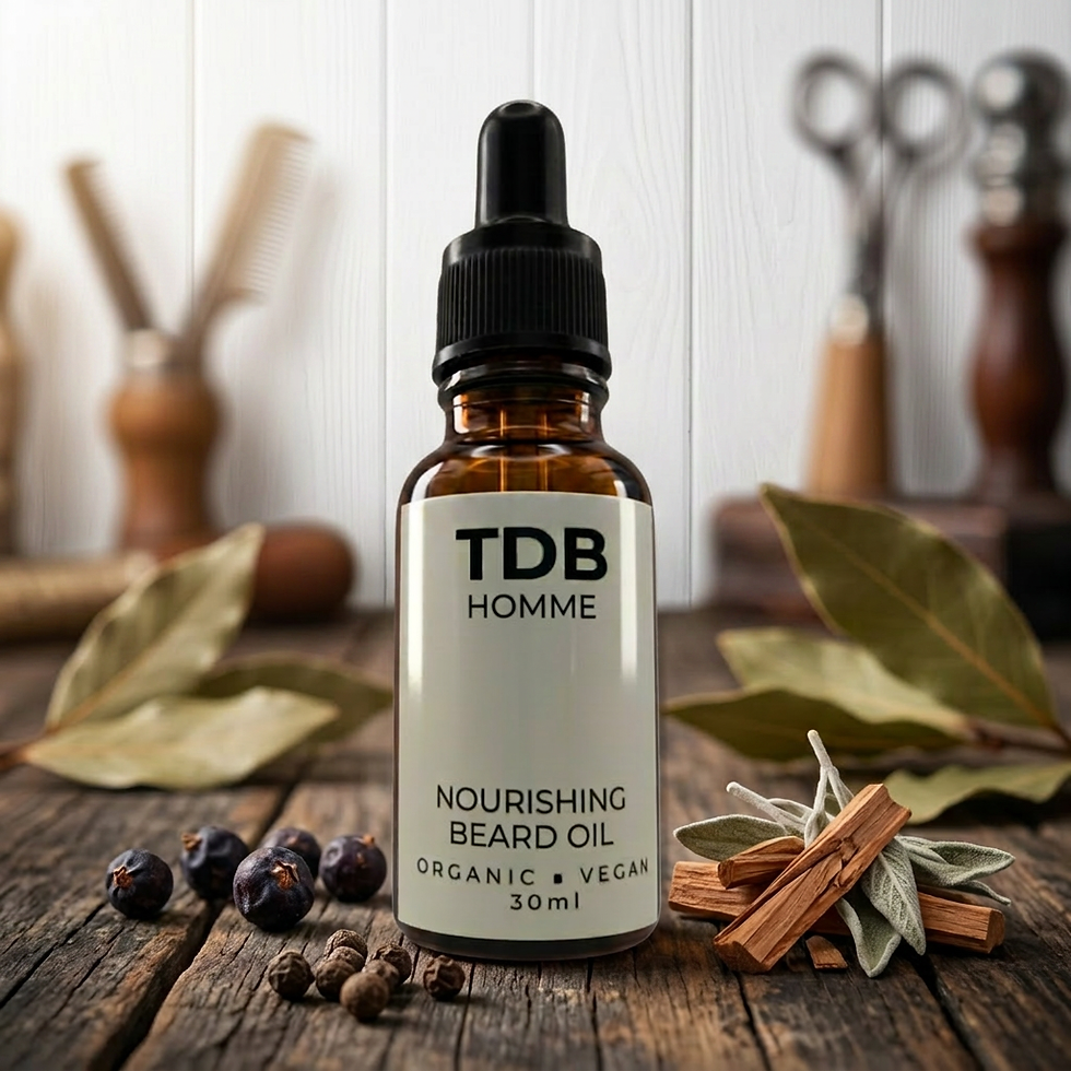 Amber glass bottle of beard oil by Third Day Botanics