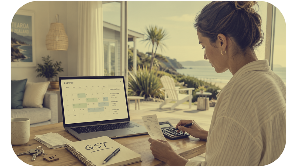 Airbnb host checking GST records for a short-term rental property in New Zealand.