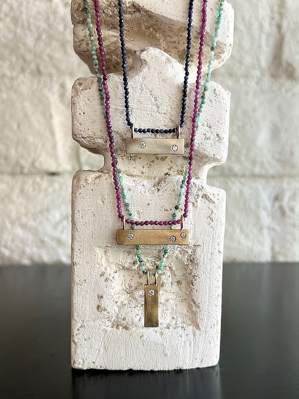 Thumbnail: mini 14K Gold & Diamond BAR & Ruby GEM Necklace