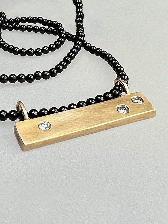 Thumbnail: maxi 14K Gold & Diamond BAR & Black Spinel GEM Necklace