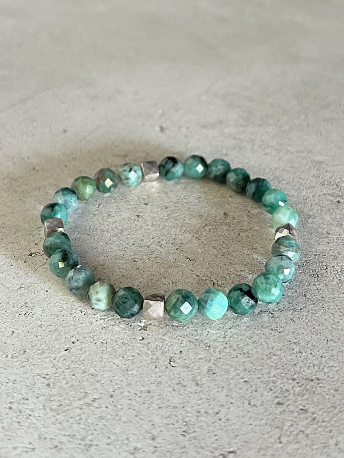 Thumbnail: Beaded bracelet - the BEAD: FLAUR’s signature 14K solid white gold, the GEM: emerald faceted