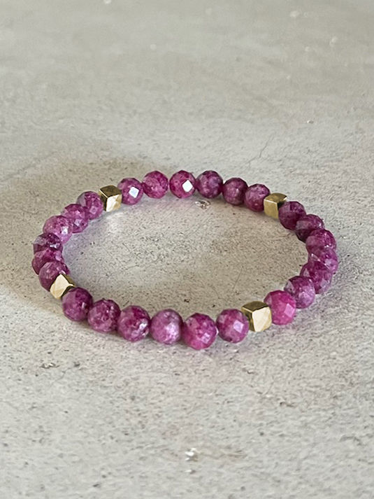 Thumbnail: Beaded bracelet - the BEAD: FLAUR’s signature 14K solid yellow gold, the GEM: ruby faceted
