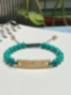 BAR, BEAD & GEM Beaded Bracelet - maxi 14K solid gold & diamond BAR, solid 14K BEADS & blue-green, 6mm round Turquoise GEMS