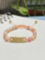 BAR, BEAD & GEM Beaded Bracelet - mezzo 14K solid gold & diamond BAR, solid 14K BEADS & soft blush, 6mm faceted Pink Opal GEM