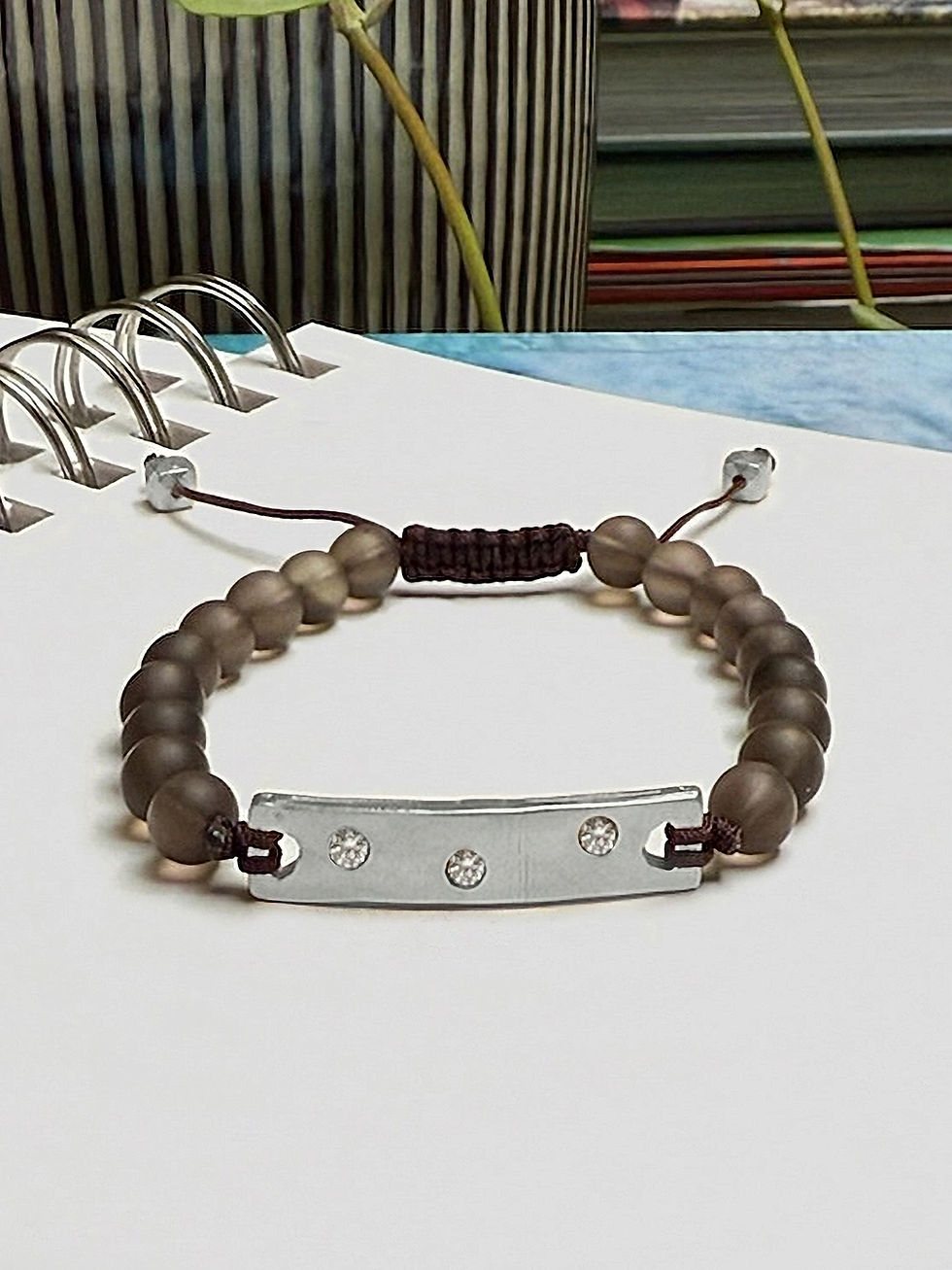 Thumbnail: Silver & Diamond BAR, Silver BEAD & Smoky Quartz GEM Bracelet