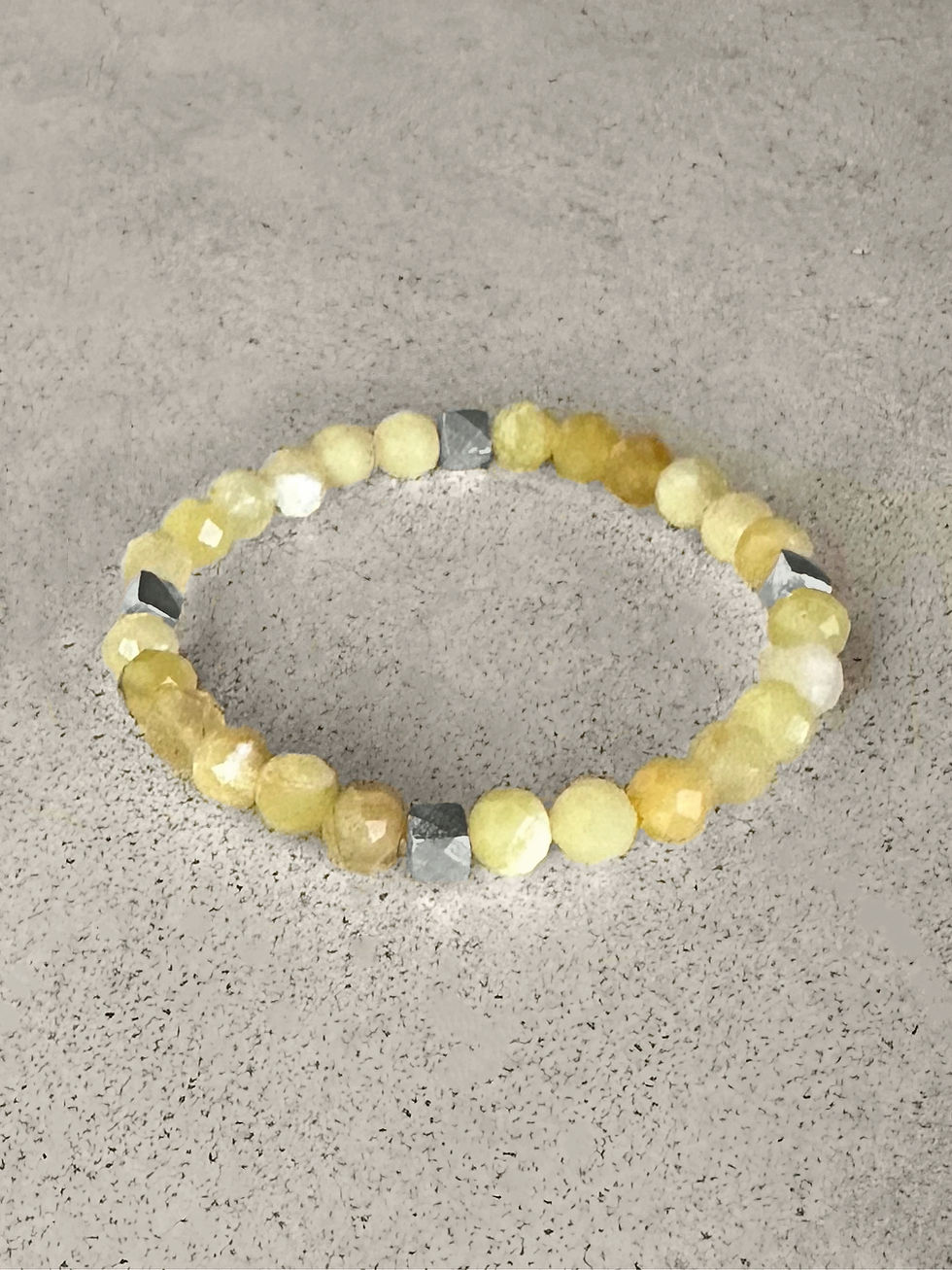 Signature sterling silver BEADS, warm golden yellow glow, 6mm faceted Honey Opal GEMS. Stretch cord, wear solo or stacked.