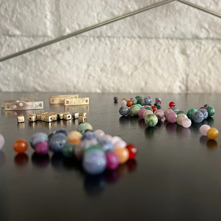 Elements of signature beaded bracelet - the BAR, the BEAD & the GEM