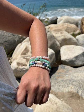 14K solid gold & diamond BARS, 14K solid gold BEADS & summer color GEMS beaded bracelets.