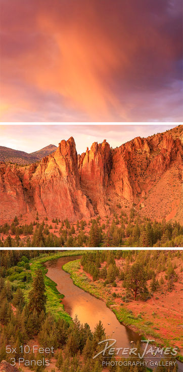 Three-panel cropped view of mountains and river in Oregon