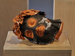 Bow and Arrow Bust, Terracotta, Underglaze, Embroidery Thread & Copper 2023