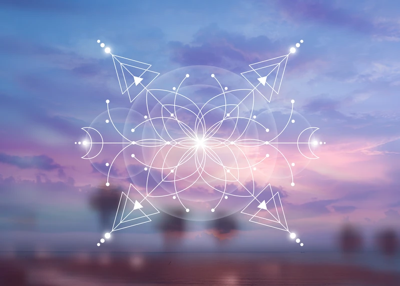 Sunset view with sacred geometry