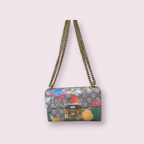 Gucci GG Supreme Blooms Padlock Small Shoulder Chain Bag Limited