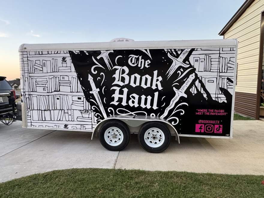 The Book Haul trailer with its new black and white book wrap
