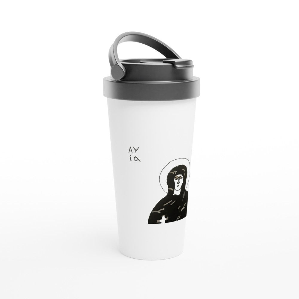 White 15oz Stainless Steel Travel Mug St. Fevronia