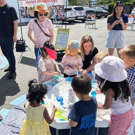 Frozen Forest Themed Activity Table. Sensory Play with fake snow, gems, Olaf, Elsa and Anna. Campbell event.