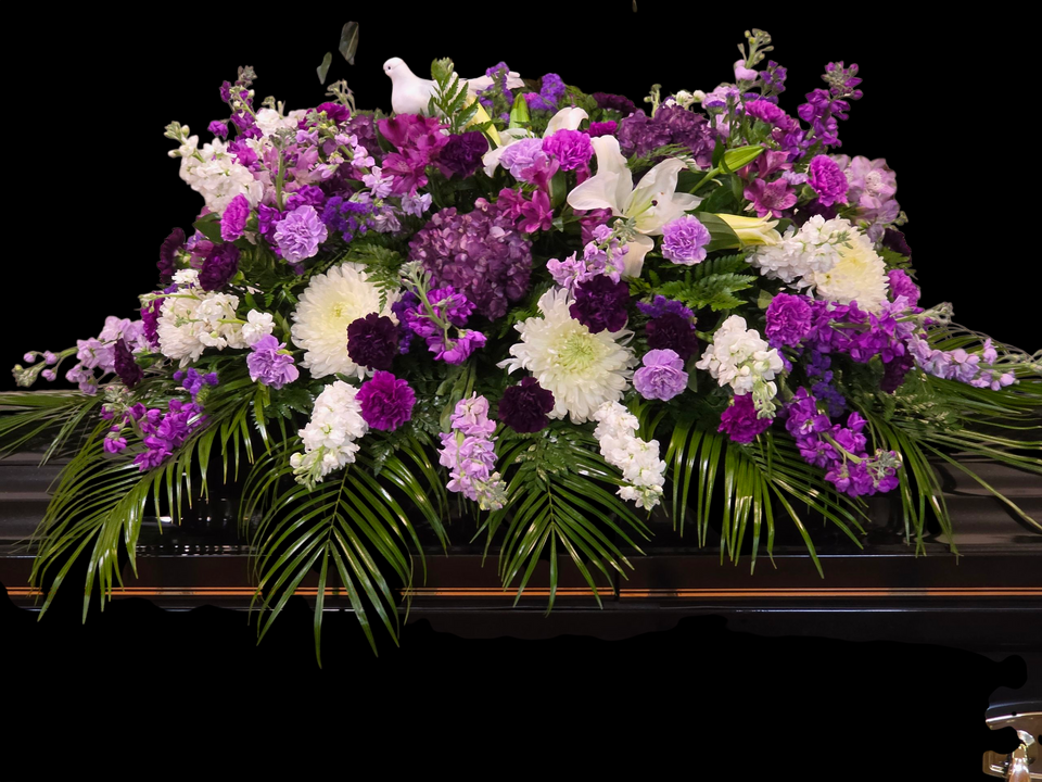 Purple and lavender custom funeral spray.