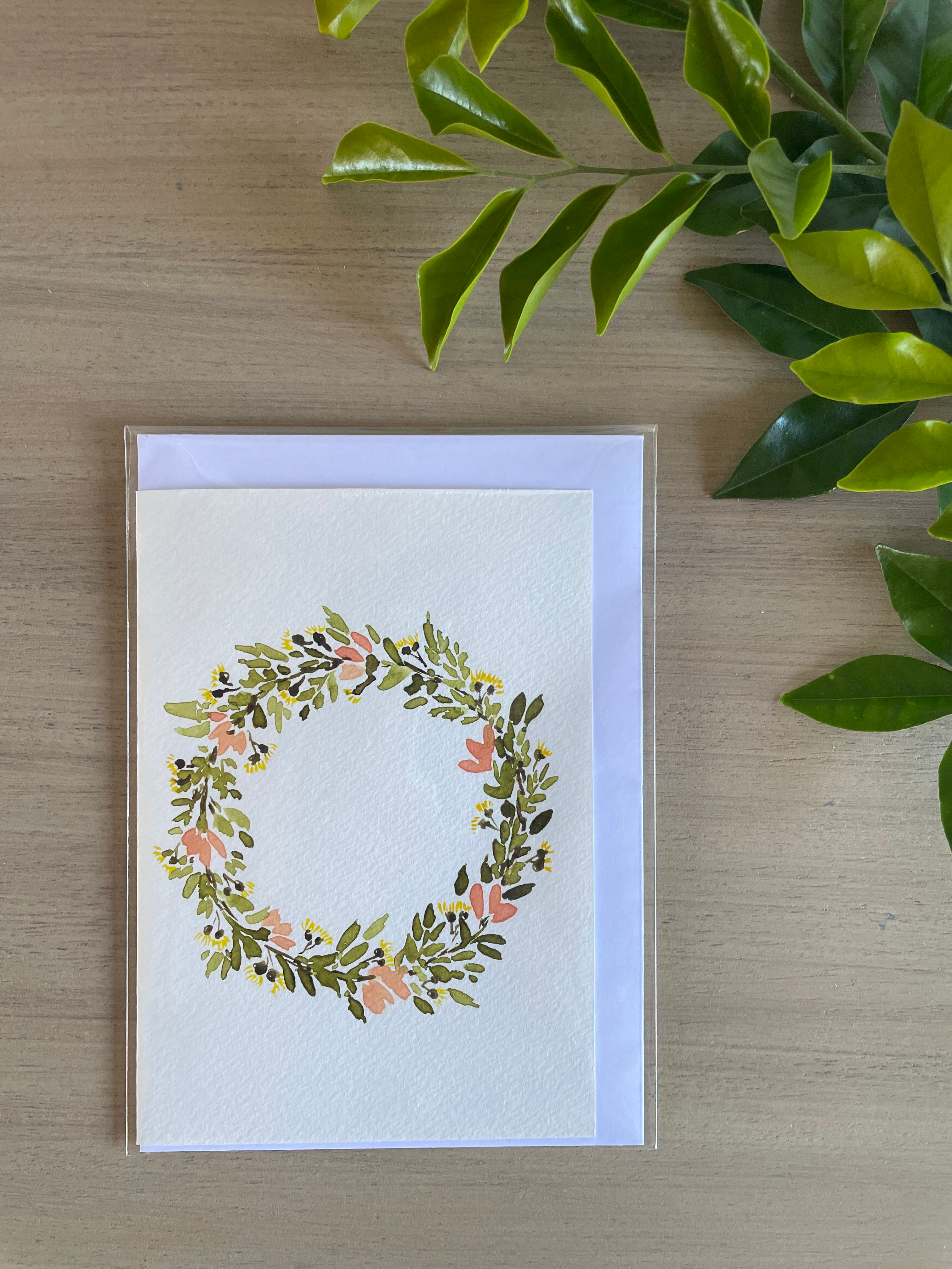 Original Painting Card - Floral Wreath Peach
