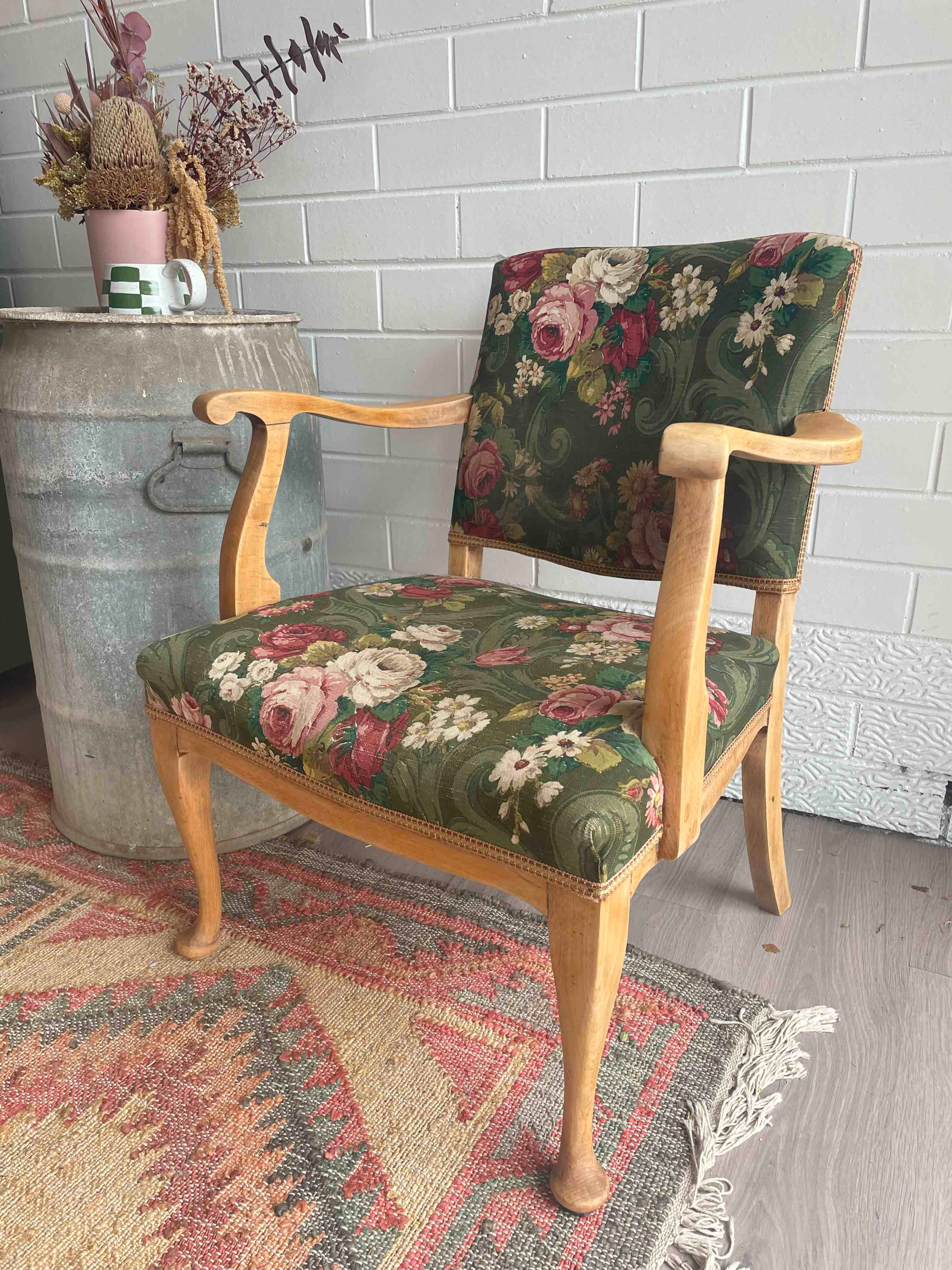 Cottage style oak vintage armchair