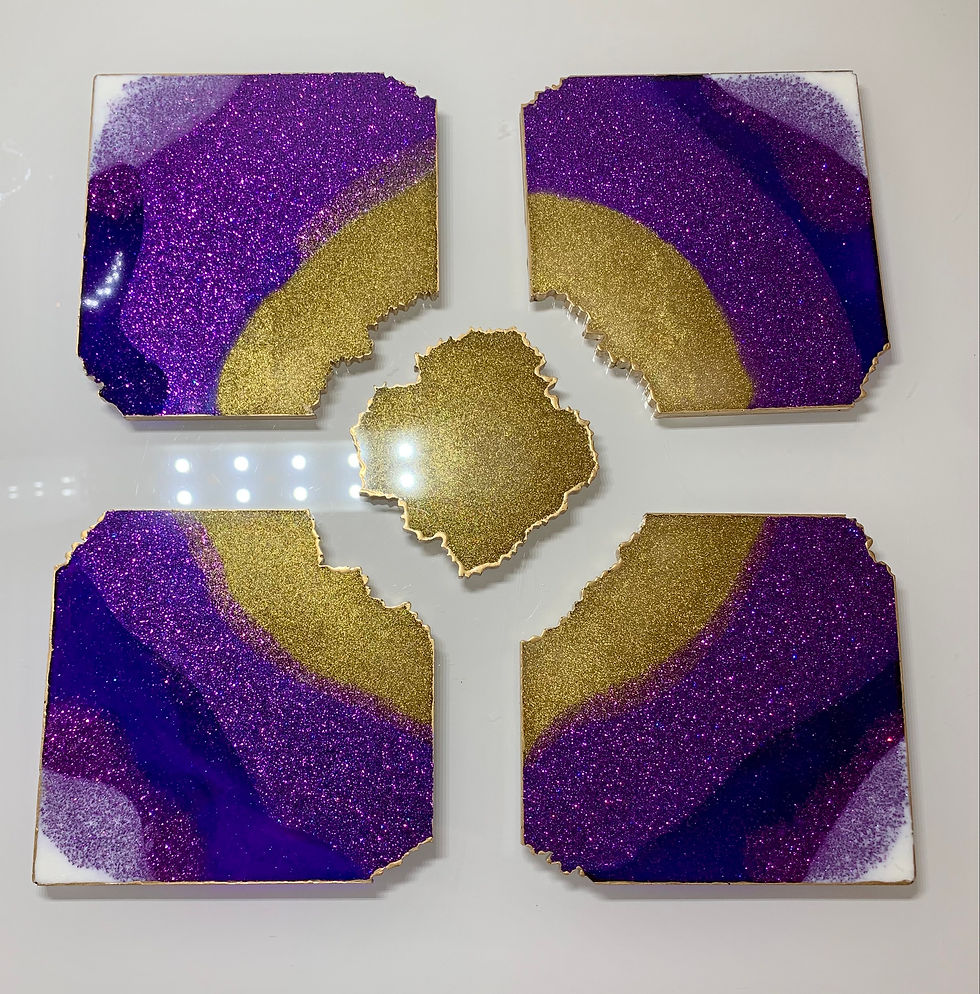 Thumbnail: Purple and Gold Puzzle Agate Resin Coaster Set